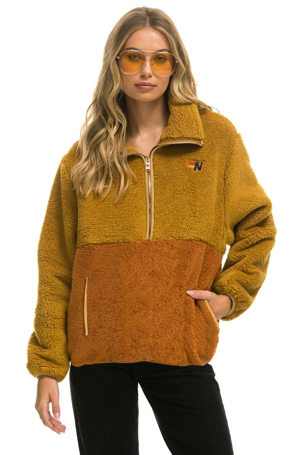 TEDDY UNISEX HALF ZIP COLOR BLOCK JACKET - HONEY Unisex Outerwear Aviator Nation 