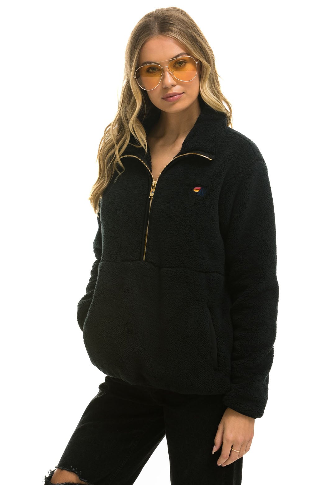 TEDDY UNISEX HALF ZIP JACKET - BLACK Unisex Outerwear Aviator Nation 