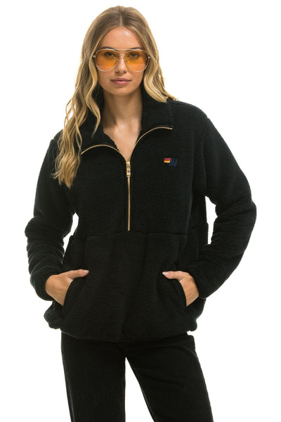 JACKBUNNY フード付きブラックジャケット teddy-unisex-half-zip-jacket-