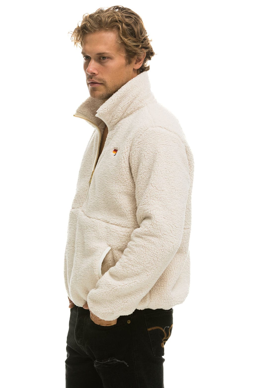 TEDDY UNISEX HALF ZIP JACKET - VINTAGE WHITE Jacket Aviator Nation 