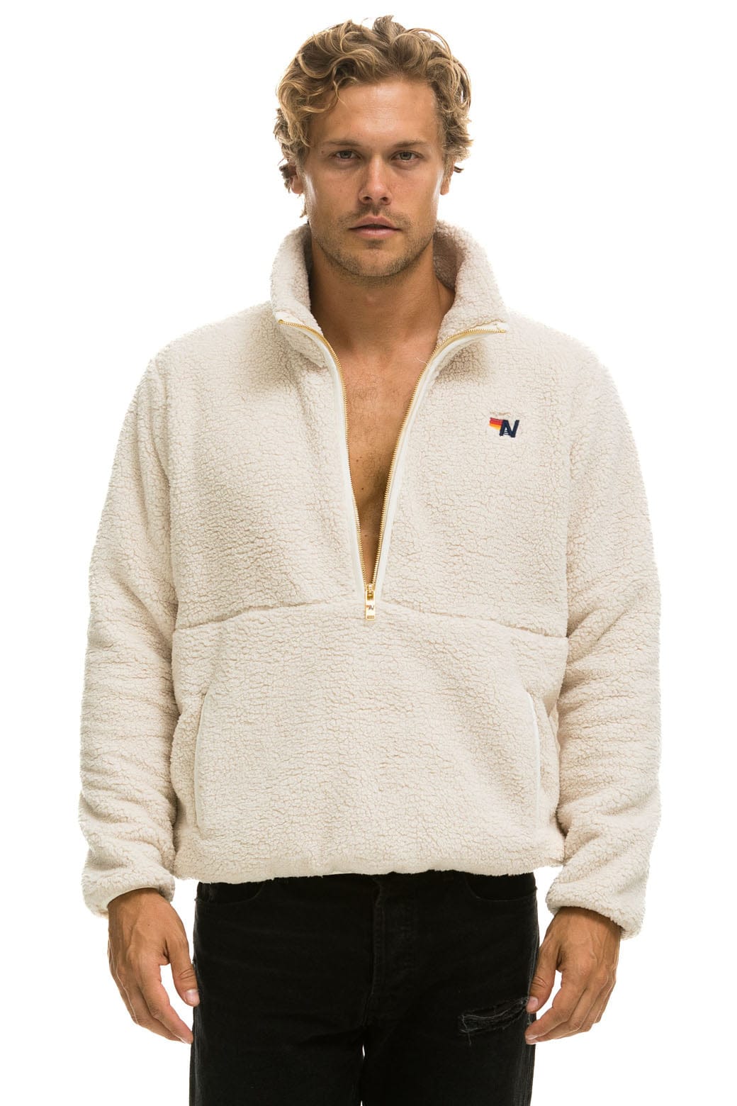 TEDDY UNISEX HALF ZIP JACKET - VINTAGE WHITE Jacket Aviator Nation 