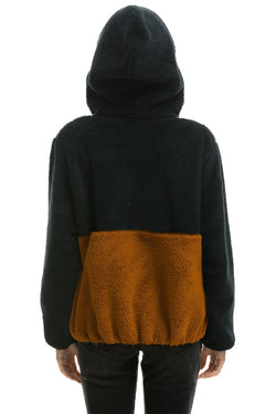 TEDDY UNISEX HOODED HALF ZIP COLOR BLOCK JACKET - BLACK Women's Outerwear Aviator Nation 