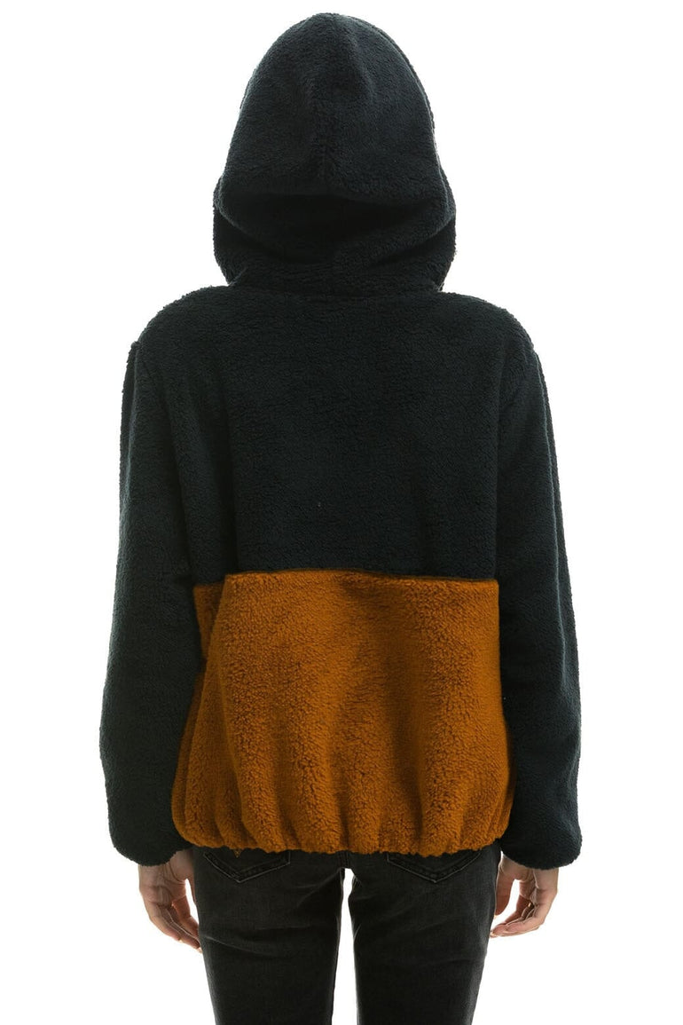 TEDDY UNISEX HOODED HALF ZIP COLOR BLOCK JACKET - BLACK Women's Outerwear Aviator Nation 