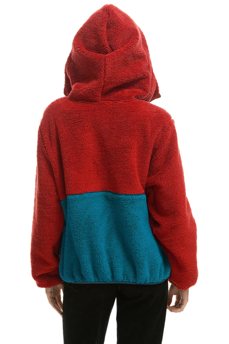 TEDDY UNISEX HOODED HALF ZIP COLOR BLOCK JACKET - CHERRY Unisex Outerwear Aviator Nation