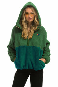 TEDDY UNISEX HOODED HALF ZIP COLOR BLOCK JACKET - GARDEN GREEN Unisex Outerwear Aviator Nation 