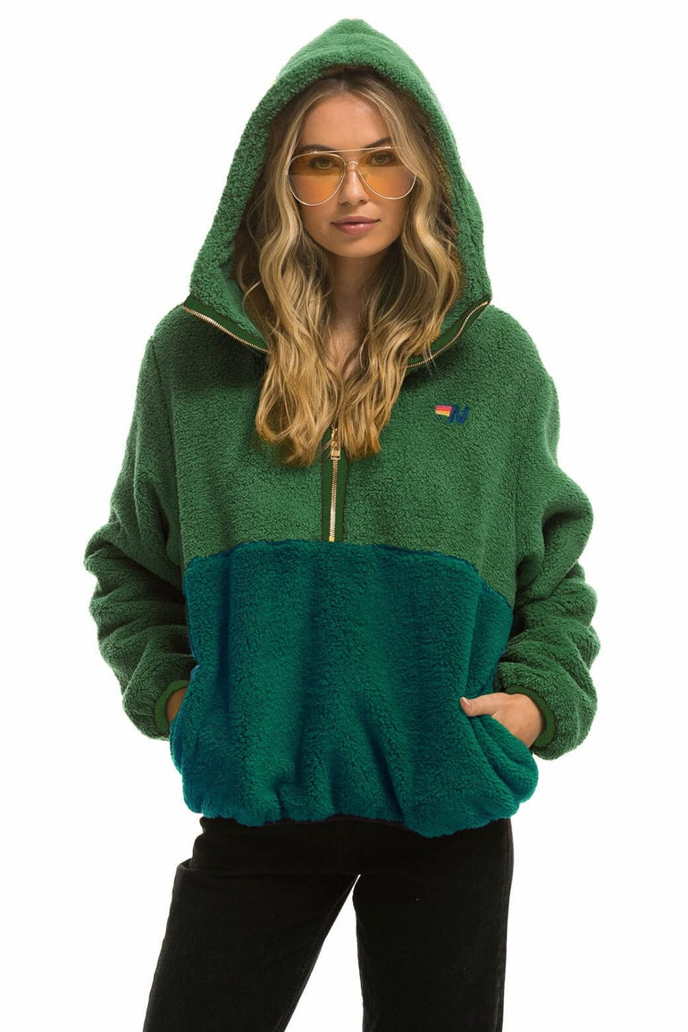 TEDDY UNISEX HOODED HALF ZIP COLOR BLOCK JACKET - GARDEN GREEN Unisex Outerwear Aviator Nation 