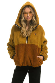 TEDDY UNISEX HOODED HALF ZIP COLOR BLOCK JACKET - HONEY Unisex Outerwear Aviator Nation 