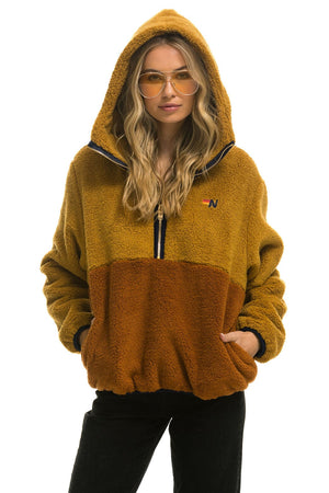 TEDDY APRES HOODED HALF ZIP COLOR BLOCK JACKET - HONEY