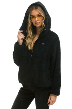 TEDDY UNISEX HOODED HALF ZIP JACKET - BLACK Women's Outerwear Aviator Nation 