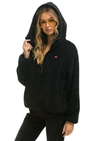 TEDDY UNISEX HOODED HALF ZIP JACKET - BLACK Women's Outerwear Aviator Nation 