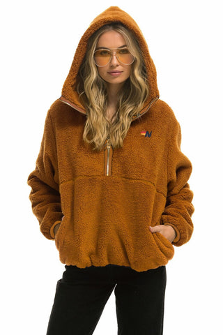 TEDDY UNISEX HOODED HALF ZIP JACKET - WHISKEY Women's Outerwear Aviator Nation 