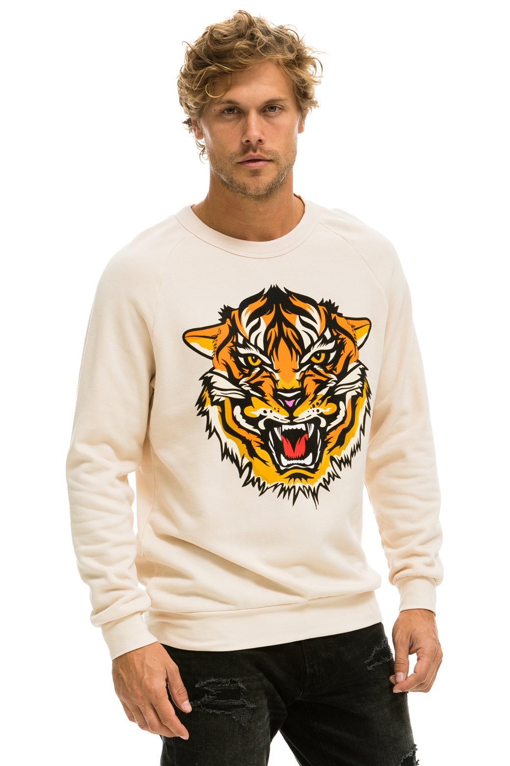 TIGER PRINT CREW SWEATSHIRT - ALMOND Sweatshirt FALL21 
