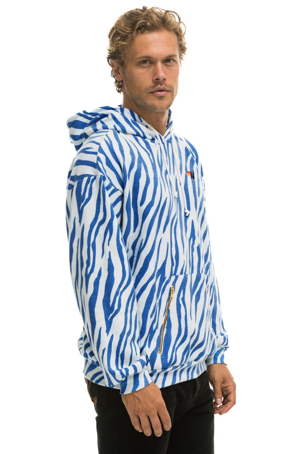 TIGER RELAXED PULLOVER HOODIE WITH ZIPPER POCKETS - BLUE TIGER Hoodie Aviator Nation 