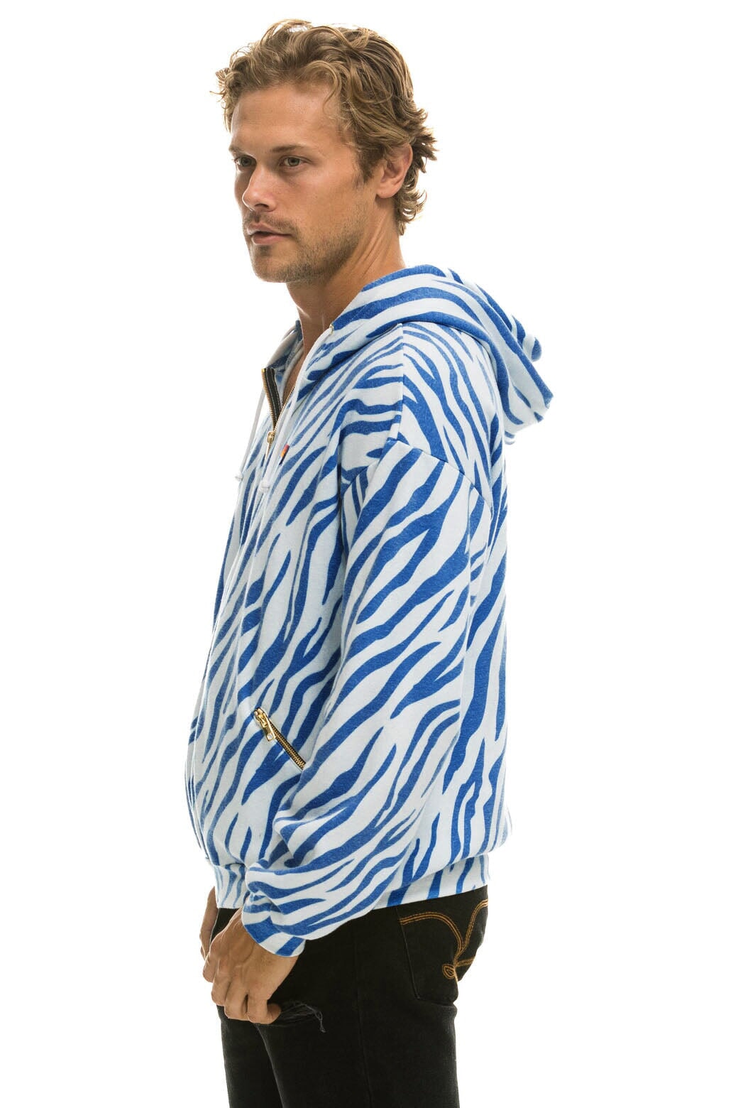 TIGER RELAXED ZIP HOODIE WITH POCKETS - BLUE TIGER Hoodie Aviator Nation 
