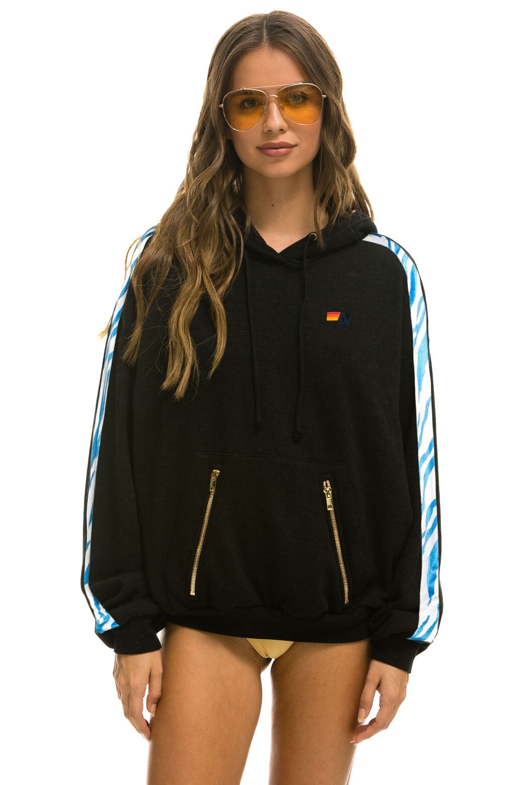 TIGER STRIPE RELAXED PULLOVER HOODIE - BLACK // BLUE TIGER Hoodie Aviator Nation 