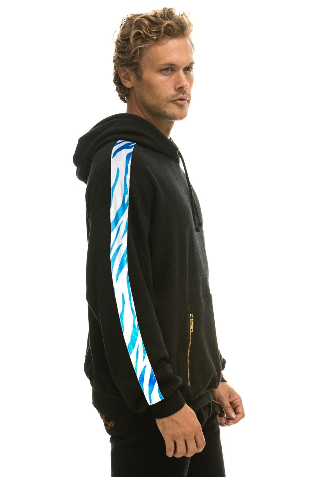 TIGER STRIPE RELAXED PULLOVER HOODIE - BLACK // BLUE TIGER Hoodie Aviator Nation 