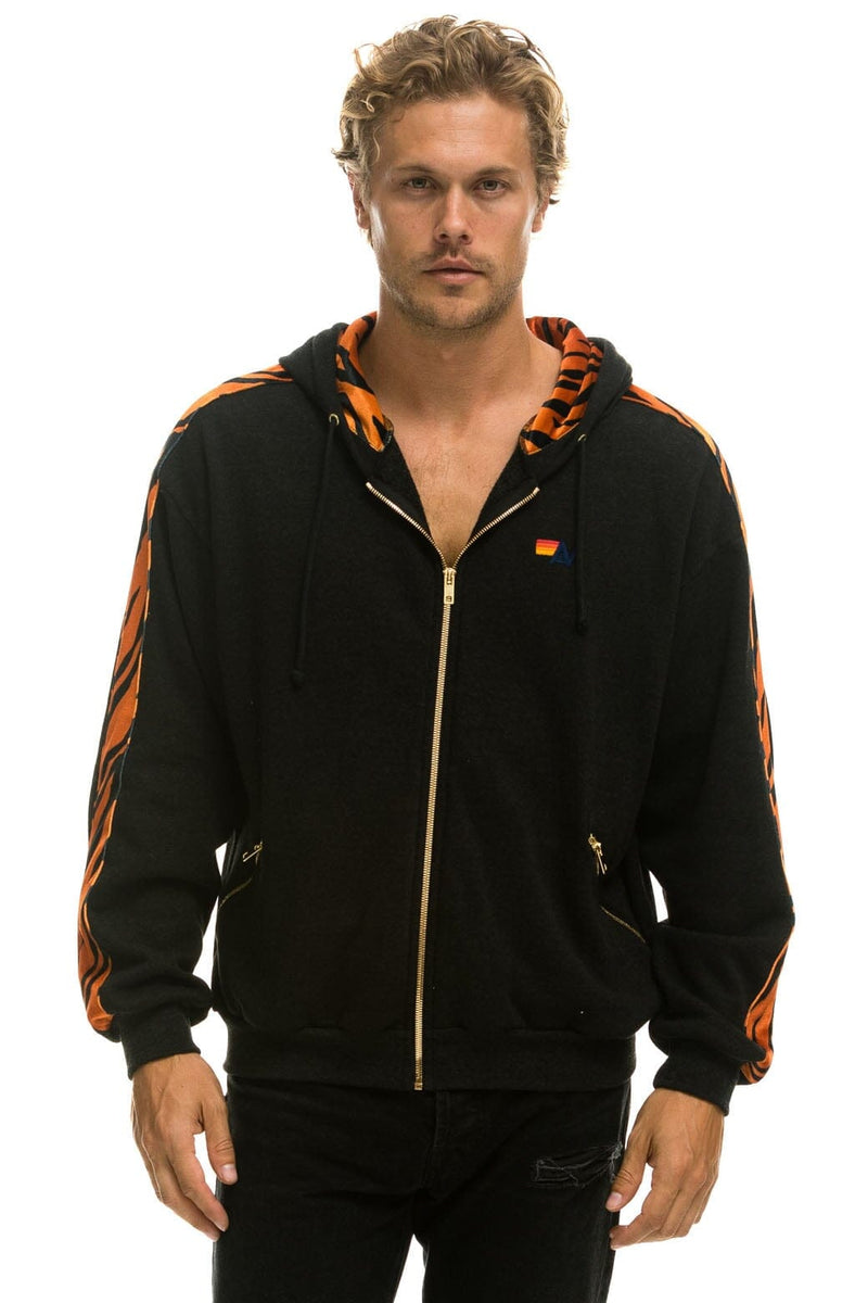 TIGER STRIPE RELAXED ZIP HOODIE WITH POCKETS BLACK // TIGER Aviator