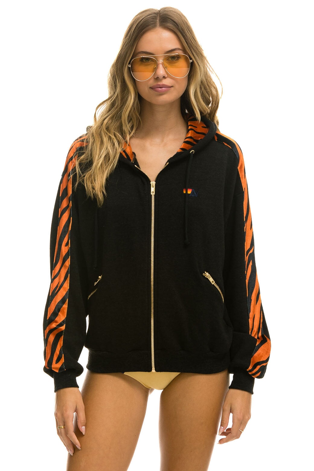 TIGER STRIPE RELAXED ZIP HOODIE WITH POCKETS - BLACK // TIGER Hoodie Aviator Nation 