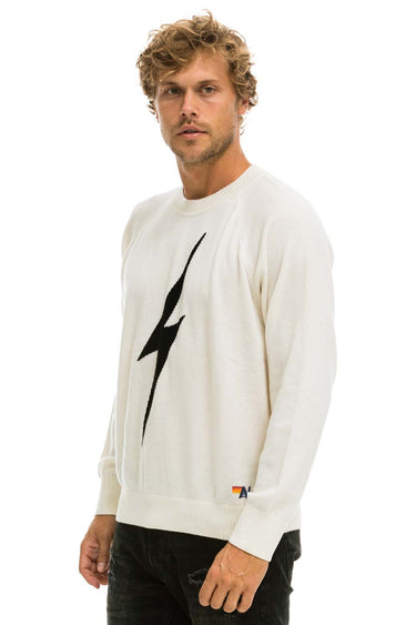 UNISEX BOLT CASHMERE LIGHT SWEATER - VINTAGE WHITE // BLACK BOLT Sweatshirt Aviator Nation 