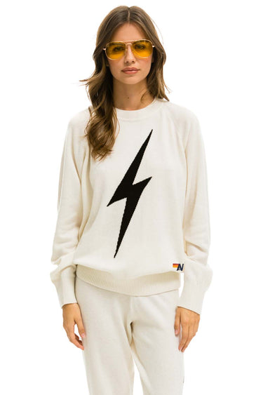 UNISEX BOLT CASHMERE LIGHT SWEATER - VINTAGE WHITE // BLACK BOLT Sweatshirt Aviator Nation 