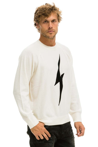 UNISEX BOLT CASHMERE LIGHT SWEATER - VINTAGE WHITE // BLACK BOLT Sweatshirt Aviator Nation 