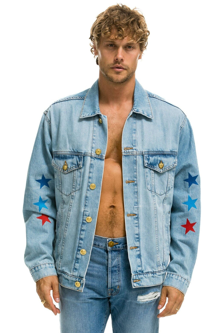 UNISEX OVERSIZED CONCERT 4 POCKET DENIM JACKET - SUPER LIGHT Denim Jacket Aviator Nation 