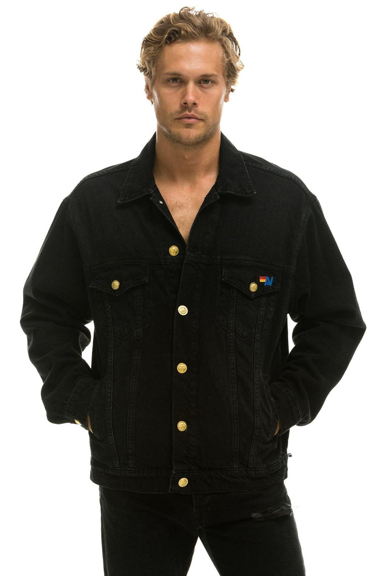 UNISEX OVERSIZED CONCERT 4 POCKET DENIM JACKET - VINTAGE BLACK Denim Jacket Aviator Nation 