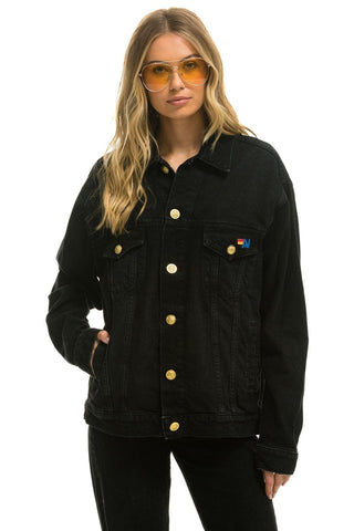UNISEX OVERSIZED CONCERT 4 POCKET DENIM JACKET - VINTAGE BLACK Denim Jacket Aviator Nation 