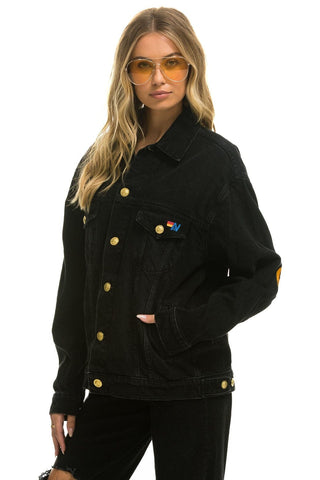 UNISEX OVERSIZED CONCERT 4 POCKET DENIM JACKET - VINTAGE BLACK Denim Jacket Aviator Nation 