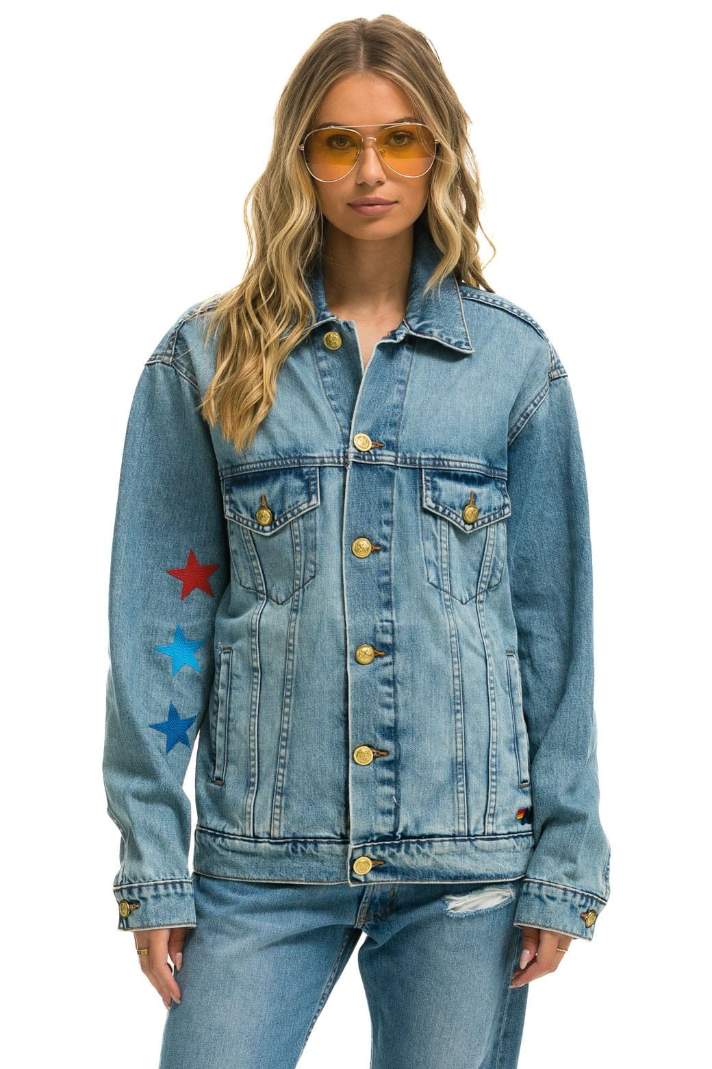 UNISEX OVERSIZED CONCERT 4 POCKET DENIM JACKET - VINTAGE Denim Jacket Aviator Nation 