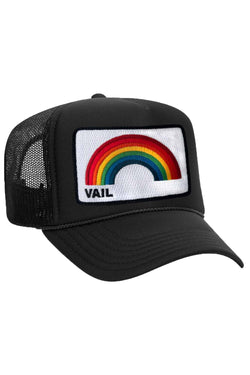 VAIL RAINBOW VINTAGE LOW RISE FOAM TRUCKER HAT Aviator Nation BLACK 