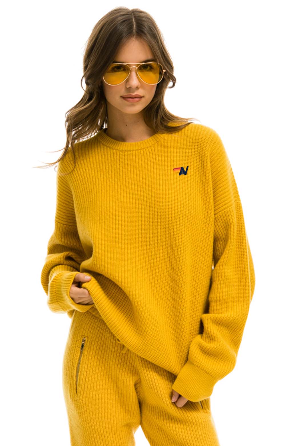 VINTAGE CABIN UNISEX CASHMERE SWEATER - GOLD Sweatshirt Aviator Nation 