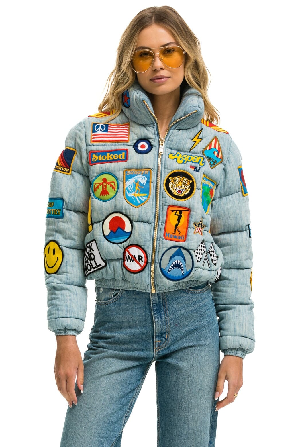 VINTAGE PATCH DENIM APRES PUFFER JACKET - VINTAGE Women's Outerwear Aviator Nation 