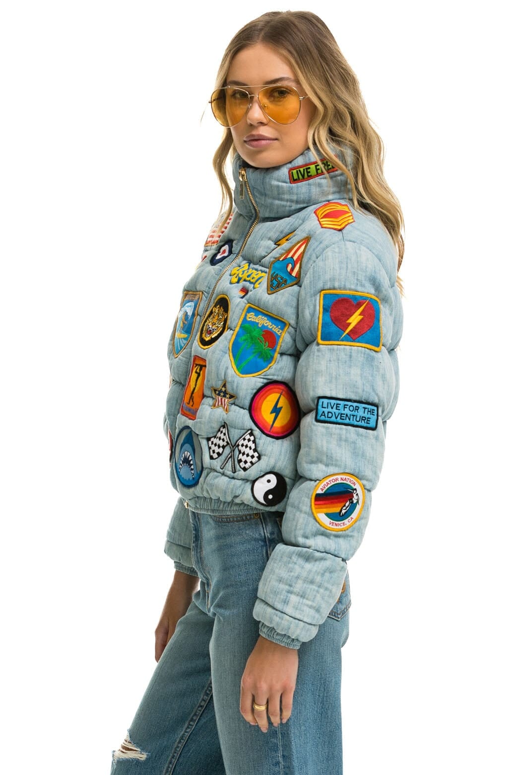 VINTAGE PATCH DENIM APRES PUFFER JACKET - VINTAGE Women's Outerwear Aviator Nation 