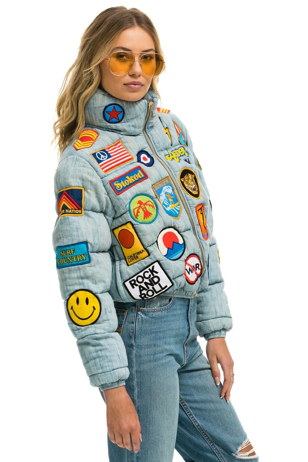 VINTAGE PATCH DENIM APRES PUFFER JACKET - VINTAGE Women's Outerwear Aviator Nation 