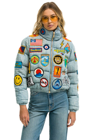 VINTAGE PATCH DENIM APRES PUFFER JACKET - VINTAGE Women's Outerwear Aviator Nation 
