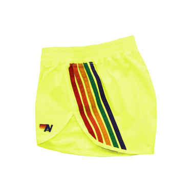 WOMEN'S 5 STRIPE FLEX BOARD SHORTS - NEON YELLOW // RAINBOW Women's Board Shorts Aviator Nation 