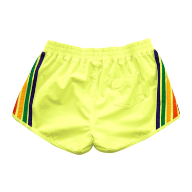 WOMEN'S 5 STRIPE FLEX BOARD SHORTS - NEON YELLOW // RAINBOW Women's Board Shorts Aviator Nation 