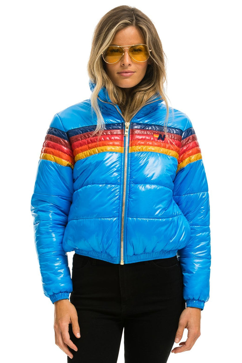 5 STRIPE LUXE APRES PUFFER JACKET - GLOSSY BLUE - Aviator Nation