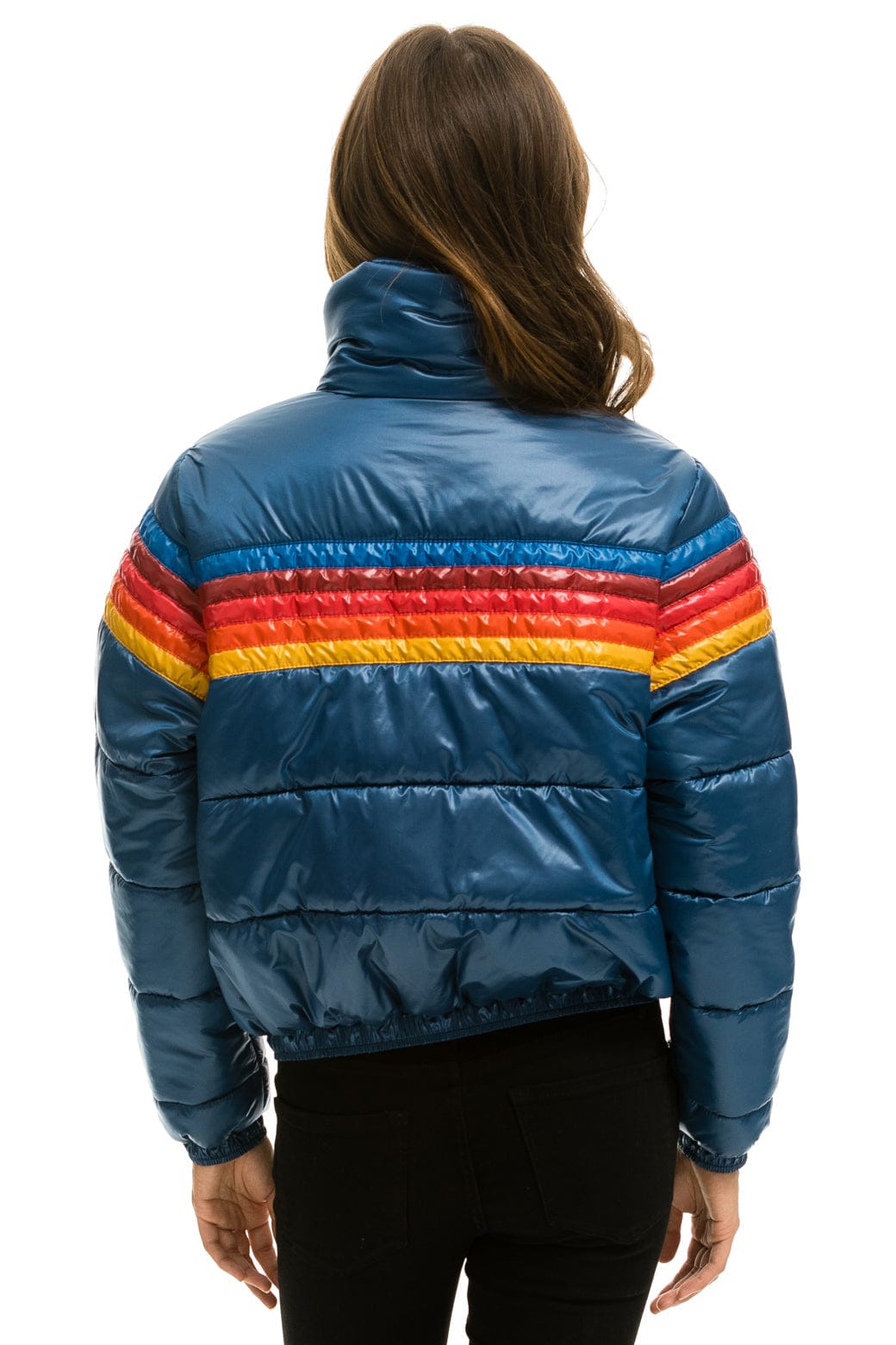 WOMEN'S 5 STRIPE LUXE APRES PUFFER JACKET - GLOSSY DARK BLUE Jacket Aviator Nation 