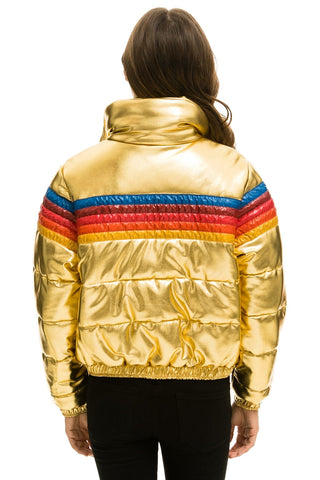 WOMEN'S 5 STRIPE LUXE APRES PUFFER JACKET - GLOSSY GOLD Jacket Aviator Nation 