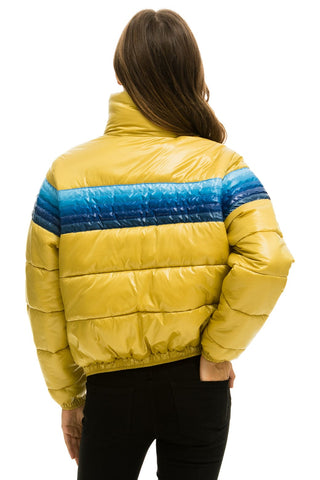 WOMEN'S 5 STRIPE LUXE APRES PUFFER JACKET - GLOSSY KHAHKI Jacket Aviator Nation 