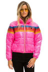 WOMEN'S 5 STRIPE LUXE APRES PUFFER JACKET - GLOSSY NEON PINK Jacket Aviator Nation 
