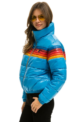 WOMEN'S 5 STRIPE LUXE APRES PUFFER JACKET - GLOSSY OCEAN Jacket Aviator Nation 
