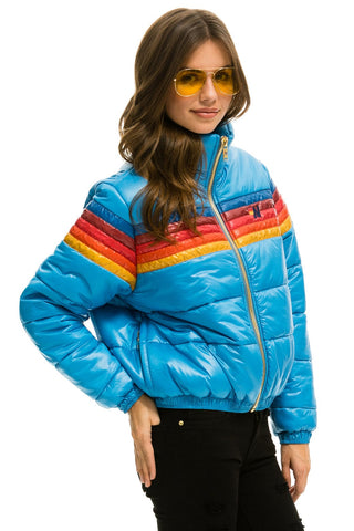 WOMEN'S 5 STRIPE LUXE APRES PUFFER JACKET - GLOSSY OCEAN Jacket Aviator Nation 