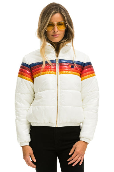 5 STRIPE LUXE APRES PUFFER JACKET - GLOSSY WHITE - Aviator Nation
