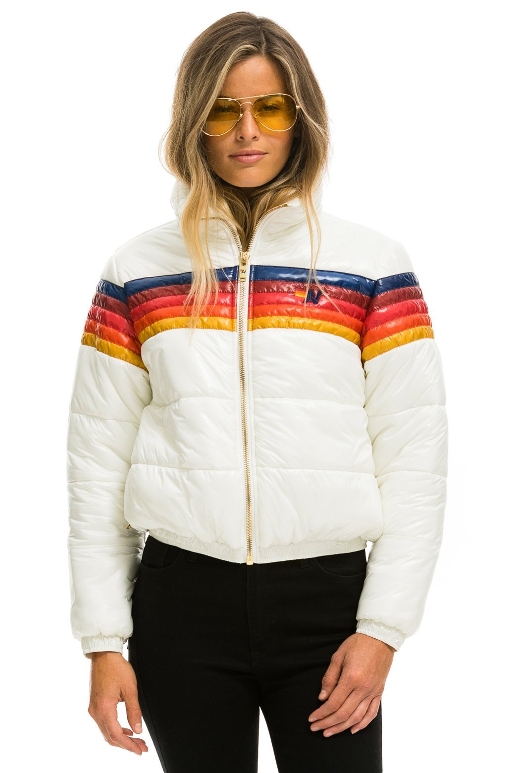 5 STRIPE LUXE APRES PUFFER JACKET - GLOSSY WHITE