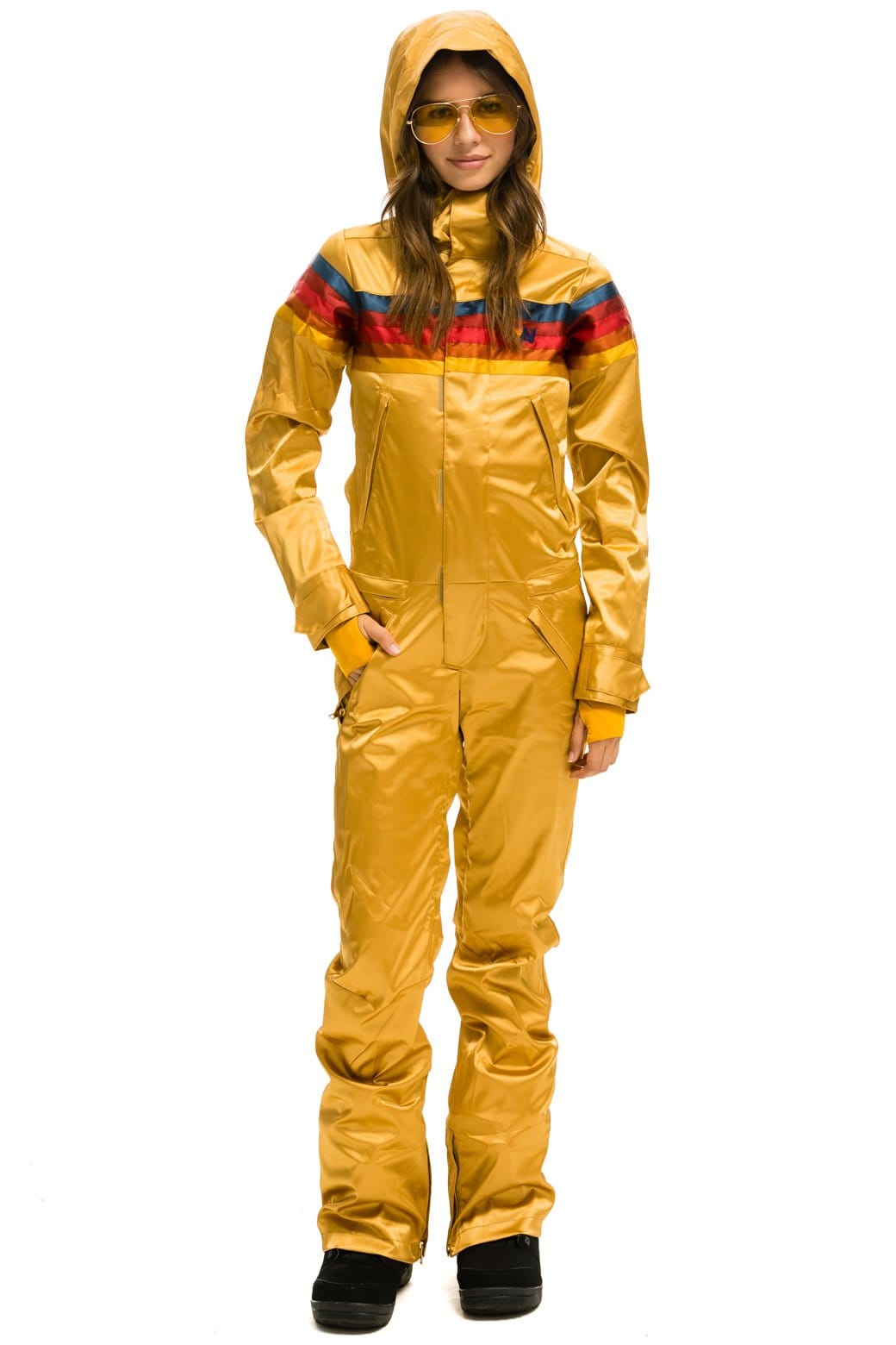 WOMEN'S 5 STRIPE SATIN POWDER SUIT - CHAMPAGNE Jacket Aviator Nation 