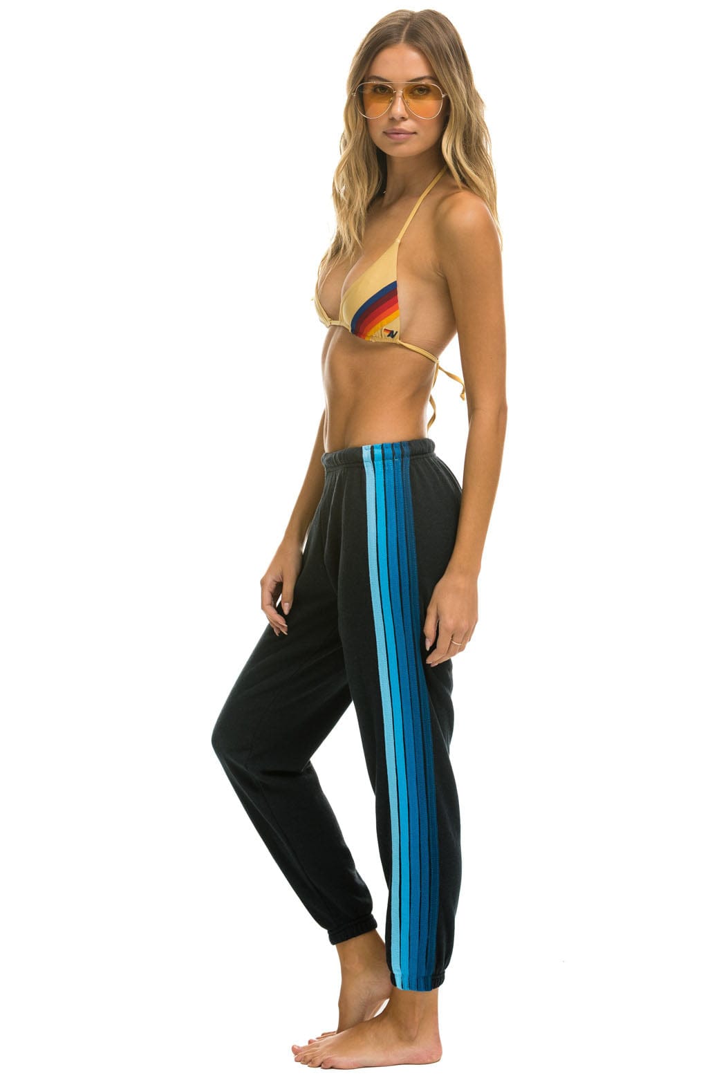 5 STRIPE SWEATPANTS - CHARCOAL // BLUE - Aviator Nation