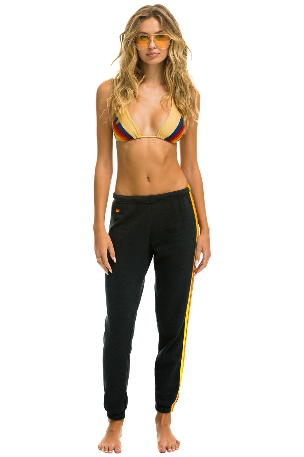 WOMEN&#39;S 5 STRIPE SWEATPANTS - CHARCOAL Womens Sweatpants Aviator Nation 